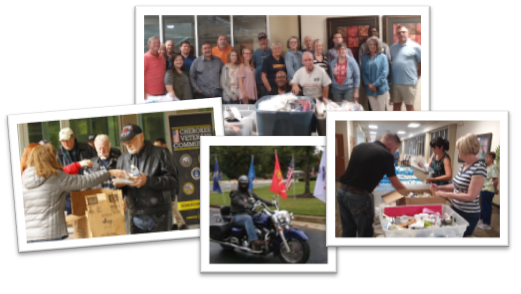 Collage of group pictures taken at an outdoor event